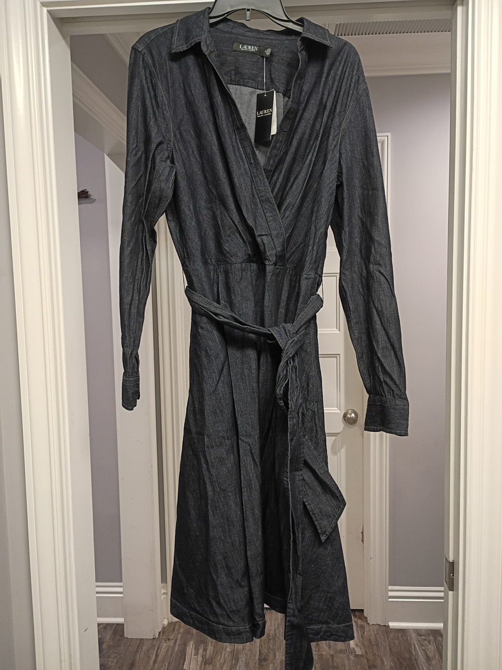 Lauren Ralph Lauren Blue Denim Long-Sleeve Wrap Dress Women's Size 14 New